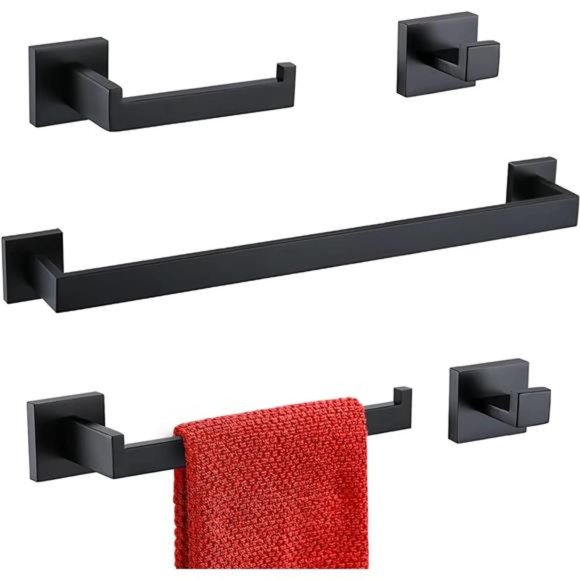 5-Pieces Bathroom Hardware Set Black Towel Bar Holder Set Stainless Steel Bath - Picture 1 of 6